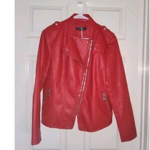 Tanming Women's Faux Leather RED SMALL Moto Biker Short Jacket NWT Rocker Punk